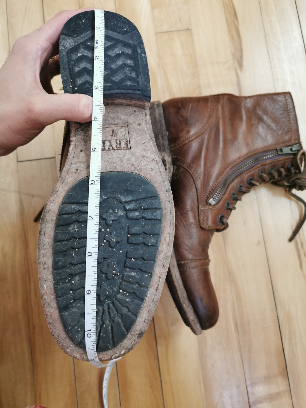 Frye Brown Leather Lace Up Double Zip Combat Boots - Size 9 - Picture 7 of 9